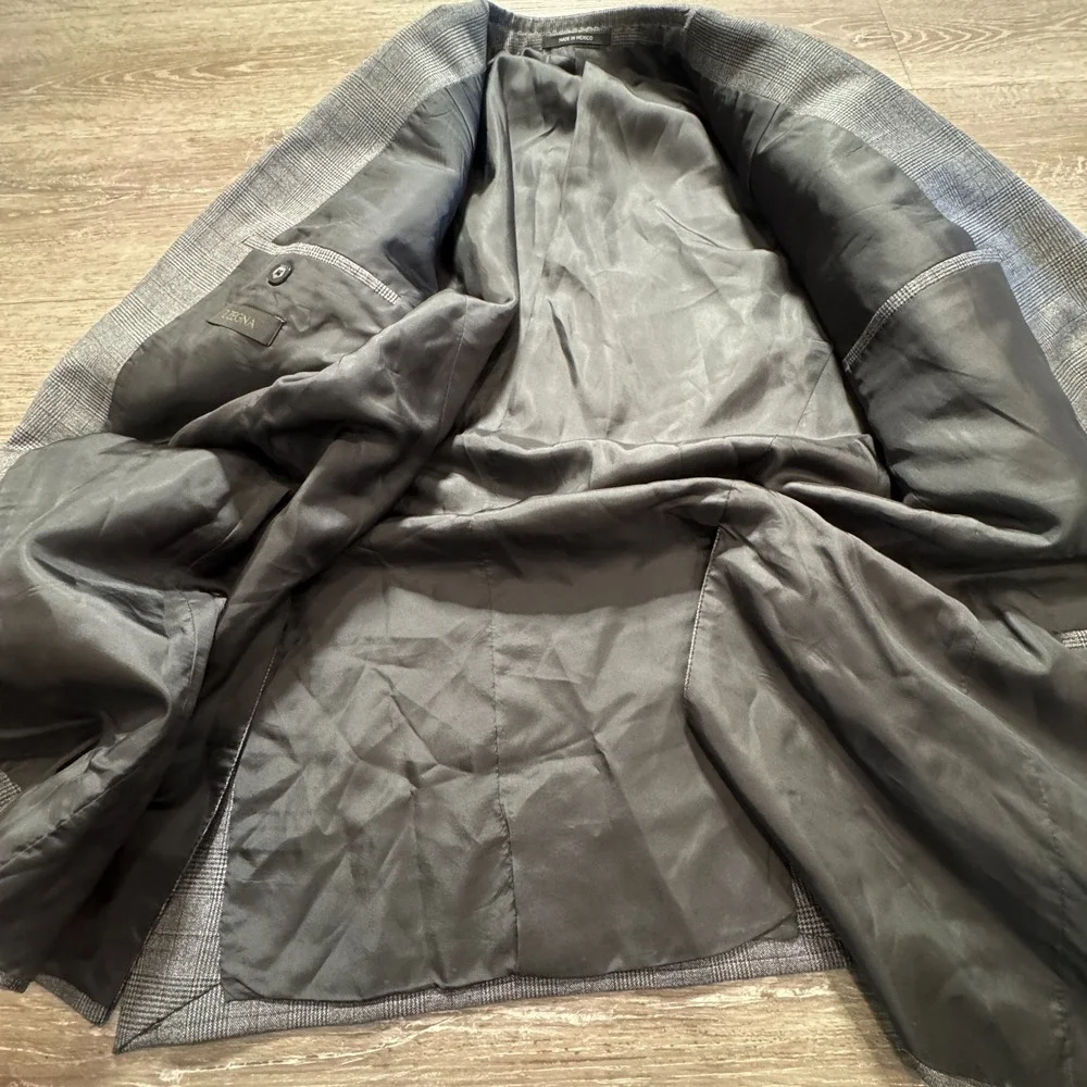 Z Zegna Blazer Mens 40R Gray 100% Wool Glen Plaid Sport Coat Drop‎ 7 Two Button